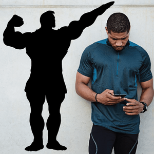 Black weightlifter wall decal vinyl silhouette with arms raised.