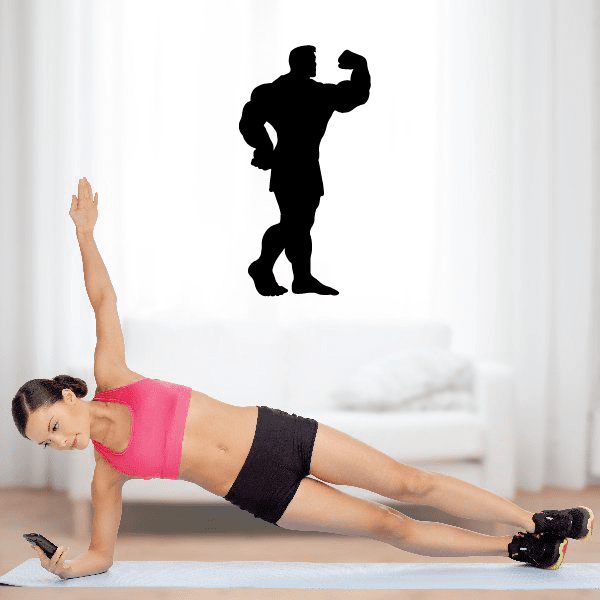 Weightlifting vinyl wall decal with black silhouette of a lifting man