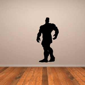 Weightlifting wall decal with black bodybuilder silhouette in flexing stance
