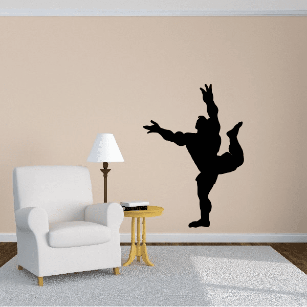 Black weightlifter silhouette vinyl wall decal, full-body lifting pose