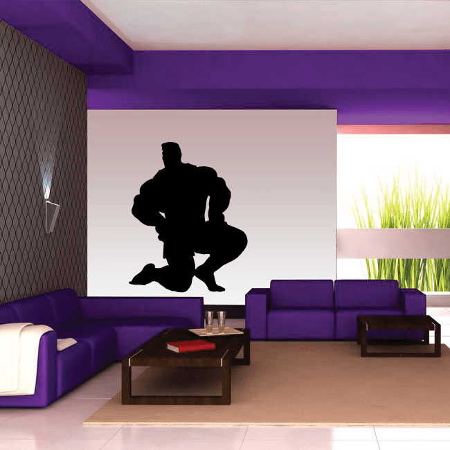 Weightlifting wall decal with black weightlifter silhouette kneeling and lifting