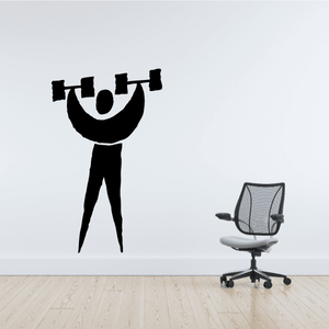 Weightlifting vinyl wall decal showing silhouette of lifter with barbell overhead
