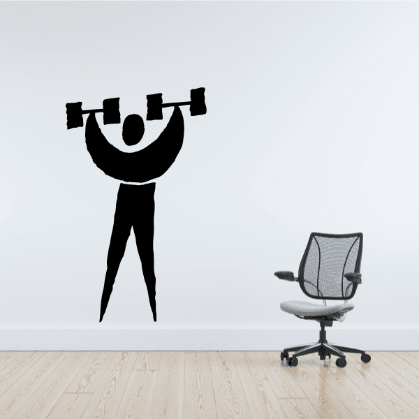 Weightlifting vinyl wall decal showing silhouette of lifter with barbell overhead