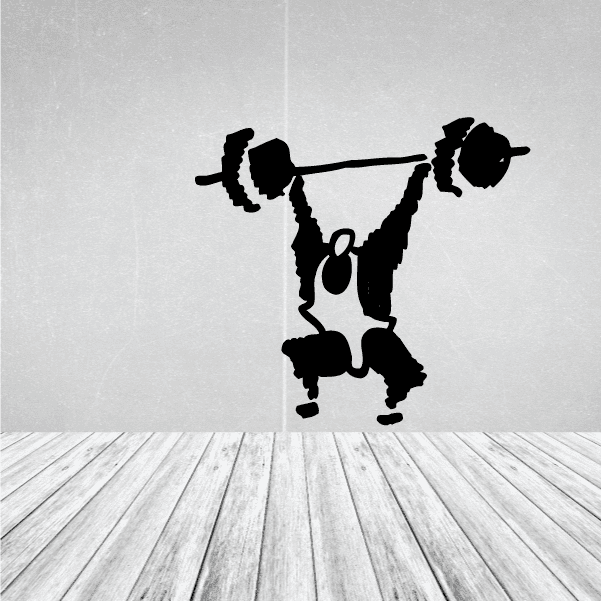 Weightlifting wall decal of a black barbell lifter silhouette