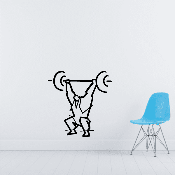 Weightlifting wall decal with barbell and weightlifter silhouette