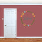 Flower circle printed die-cut decal with multicolor flower wreath and “Welcome” text