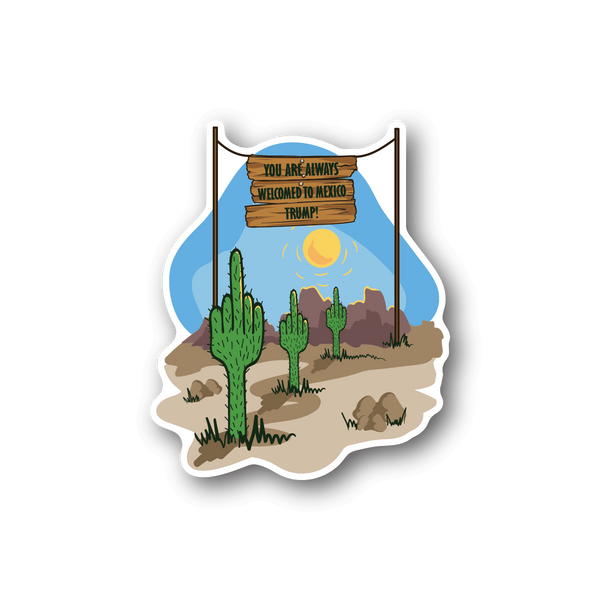 Vinyl sticker with desert cacti, sun, and Welcome to Mexico text