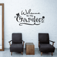 Black wall decal reading 'Welcome to my Garden' with flower accents