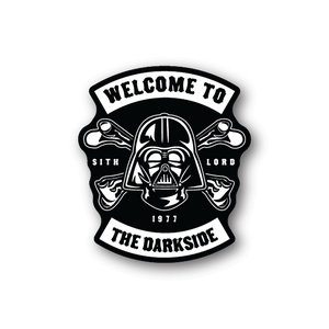 Vinyl sticker with “WELCOME TO THE DARKSIDE” helmet crest