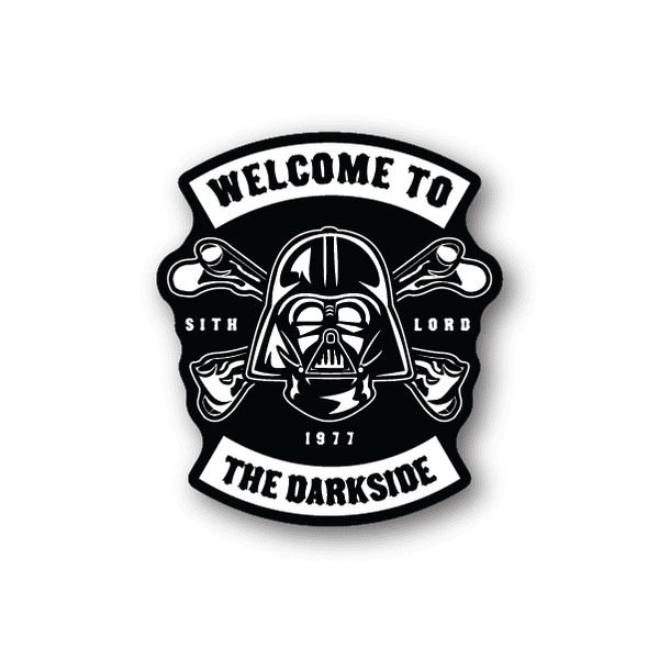 Vinyl sticker with “WELCOME TO THE DARKSIDE” helmet crest