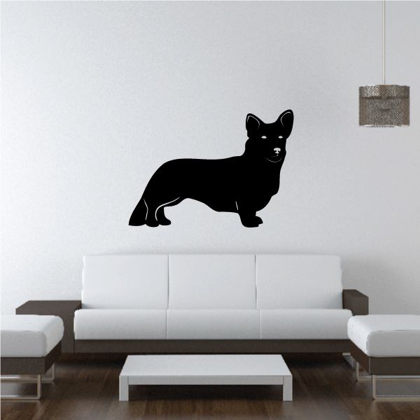 Corgi silhouette decal, black dog outline with white facial and paw accents
