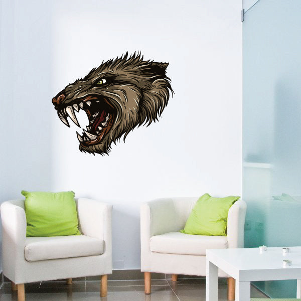 Wererat head sticker with snarling brown rat head and sharp white teeth