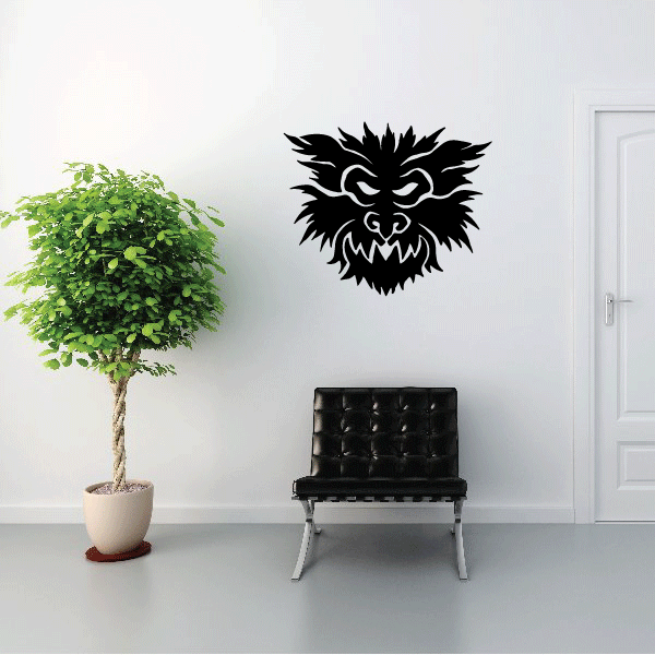 Werewolf mask decal, black snarling head graphic