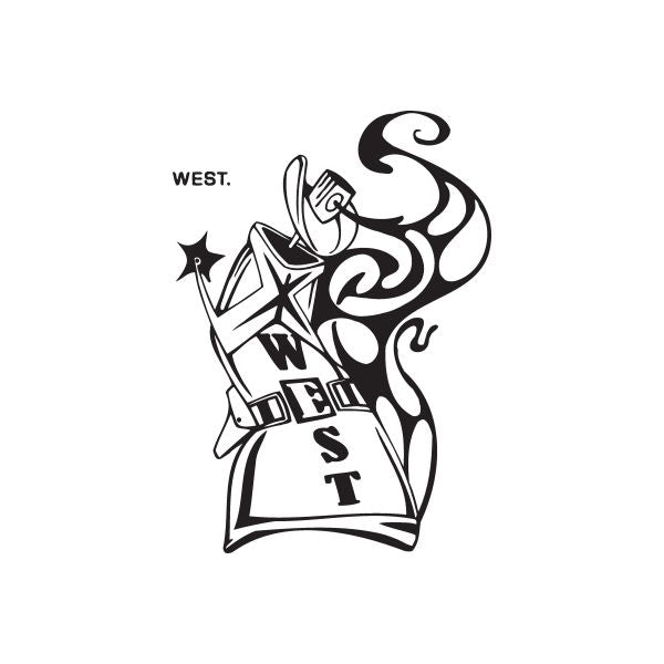 Western spray can decal sticker, black-and-white cowboy hat figure with star spark