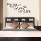 Wall decal text: Where there is Love there is LIFE in black script and caps