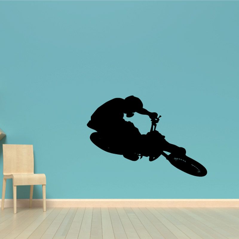 Black dirt bike rider silhouette wall decal with whip-style graphic