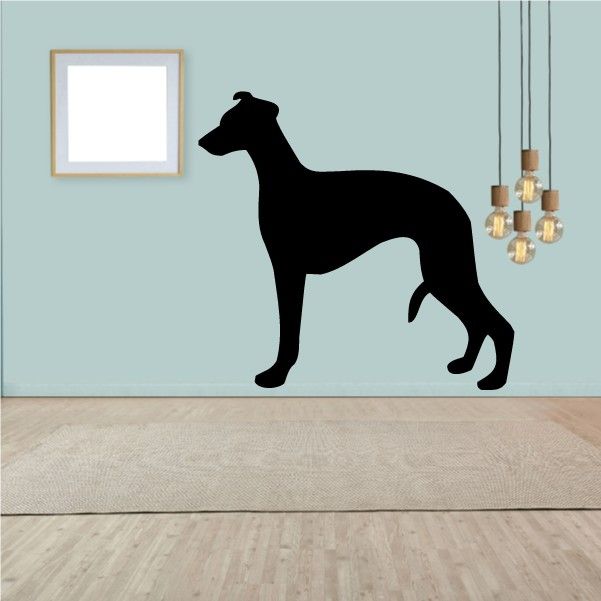Black whippet dog silhouette wall decal with standing profile pose