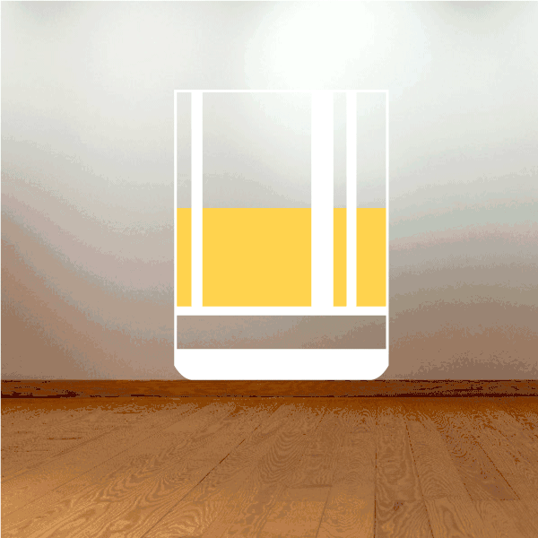 Whiskey glass sticker with yellow drink in white-bordered container