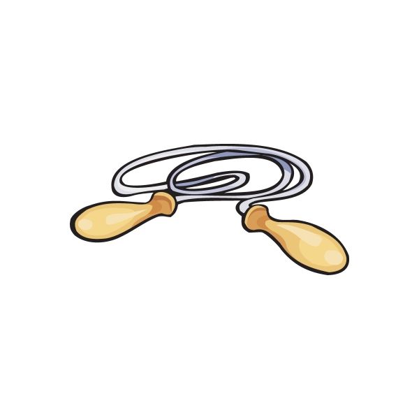 White jump rope sticker with coiled rope and two tan handles