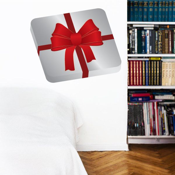 Image of White Present with Big Red Bow Sticker