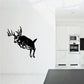 Buck leaping wall decal in black, detailed antlers and legs