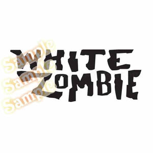 Zombie text decal with bold black letters and white accents