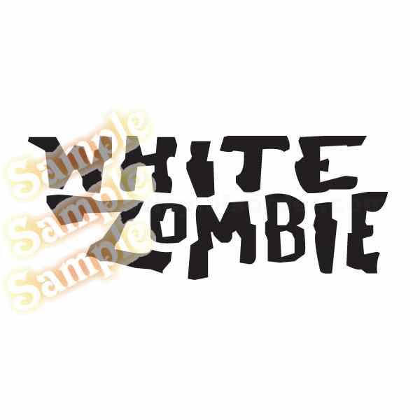 Zombie text decal with bold black letters and white accents