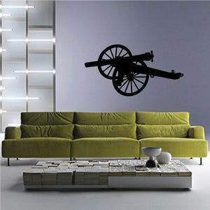Black cannon wall decal with wheels silhouette