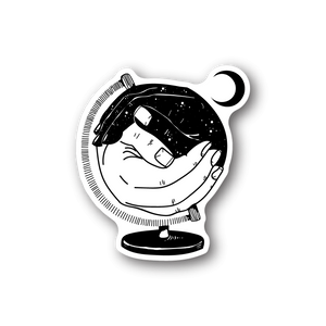 Vinyl sticker with monochrome hands holding globe illustration