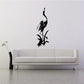 Whooping crane calling wall decal, black crane silhouette on leafy stem