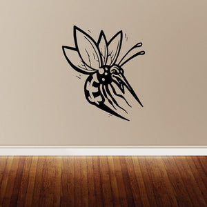 Mosquito decal with black outline and white patterned wings