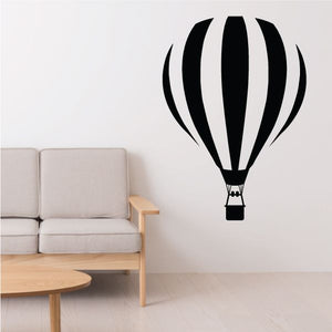 Hot air balloon wall decal in black with basket detail and stripes