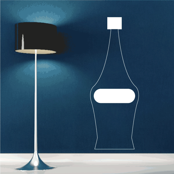 Wide bottle decal: white bottle outline with horizontal oval label