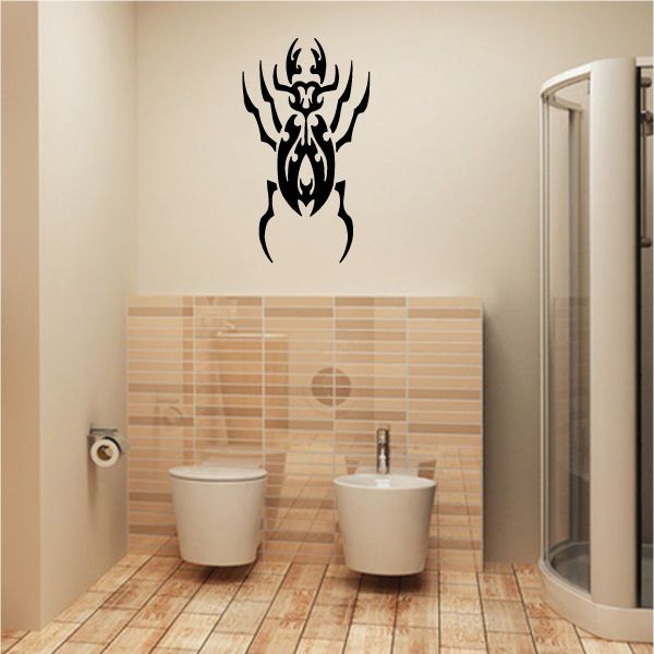 Tribal beetle wall decal in black, wide stencil design
