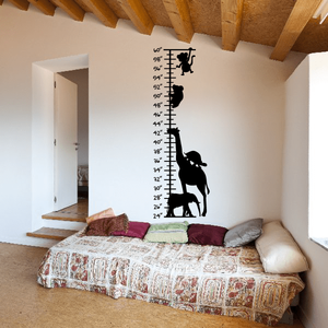Wild animal growth chart wall decal with animal silhouettes on height ruler