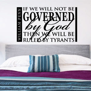 Black quote wall decal with vertical William Penn text and slogan about being ruled by tyrants