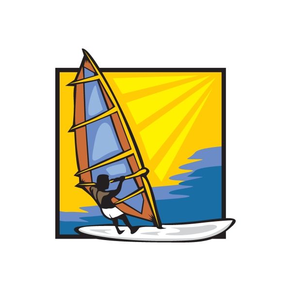Windsurfing wall decal sticker with windsurfer in sail and board, die-cut square