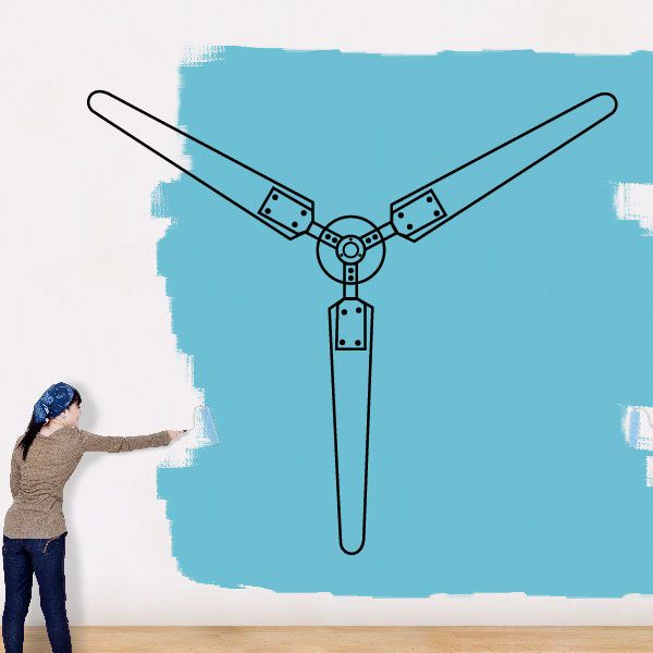 Wind turbine blades decal with turquoise panel and black outlined rotor and blades.