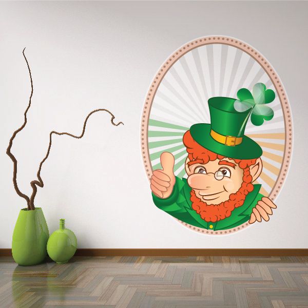 Image of Window with Leprechaun Thumbs Up St Patrick's Day Sticker