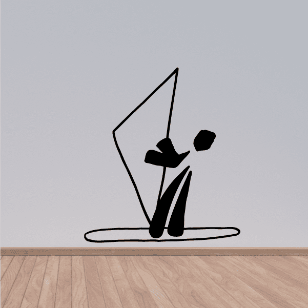 Black windsurfing illustration decal with sail, board, and rider silhouette