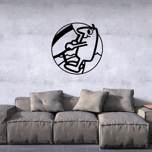 Windsurfing wall decal: circular black line art of a person on a board
