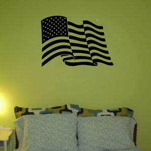 Waving American flag decal with blue stars and red stripes