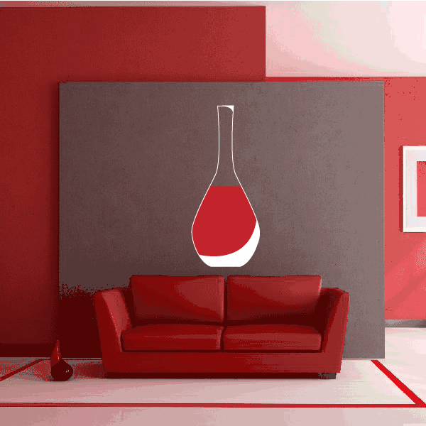 Wine bottle sticker with white outline and red wine fill on gray background