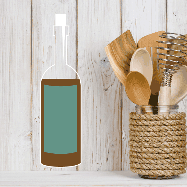 Wine bottle label sticker with teal rectangular label and white outline