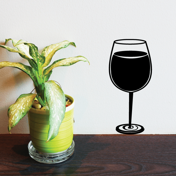 Wine glass decal: black outline wine glass with dark fill