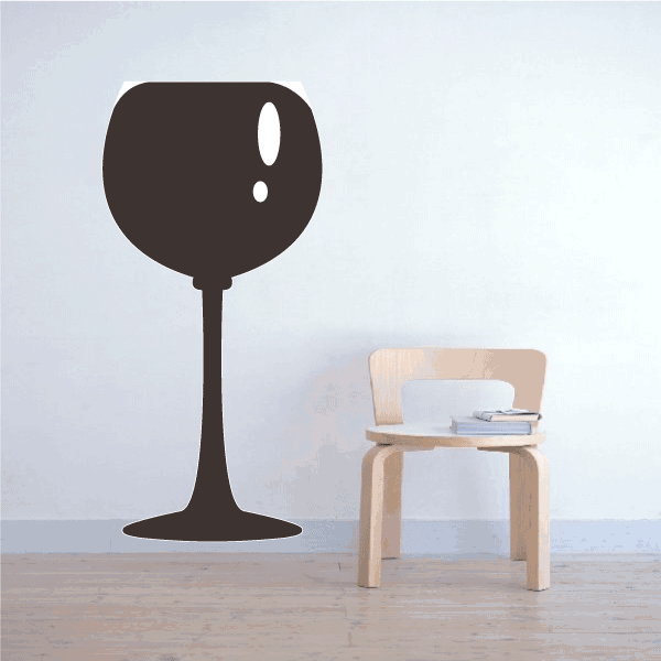 Wine glass decal with dark silhouette and white exclamation mark details