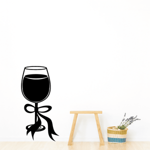 Stemmed wine glass decal with black ribbon bow