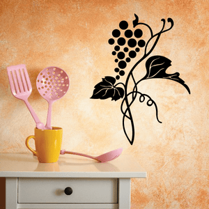Wine grapes on a vine wall decal with clustered round grapes and curling stems