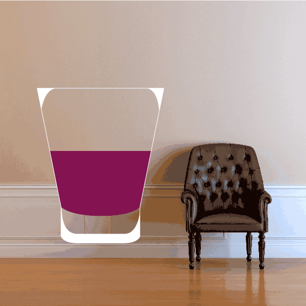 Wine cup sticker with dark maroon liquid graphic and white cup outline