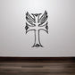 Winged cross decal with black tribal wings and central cross outline